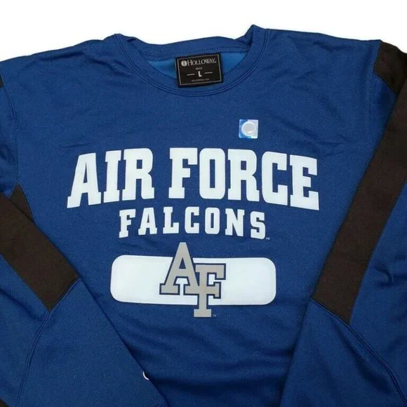HOLLOWAY Mens L Air Force Falcons Artillery Crew Poly Pullover Sweatshirt Blue - Picture 2 of 5